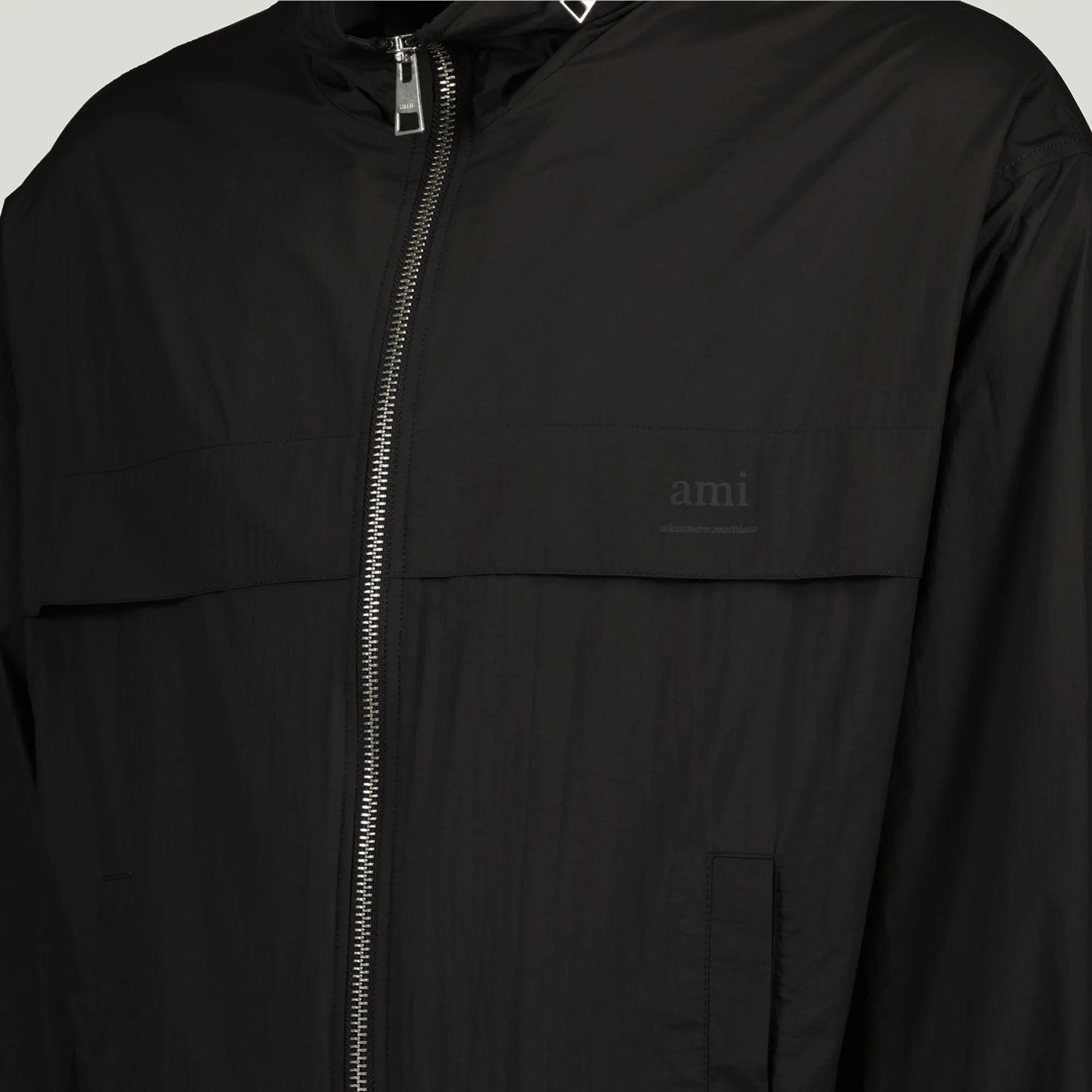 Black Windbreaker with Logo Print