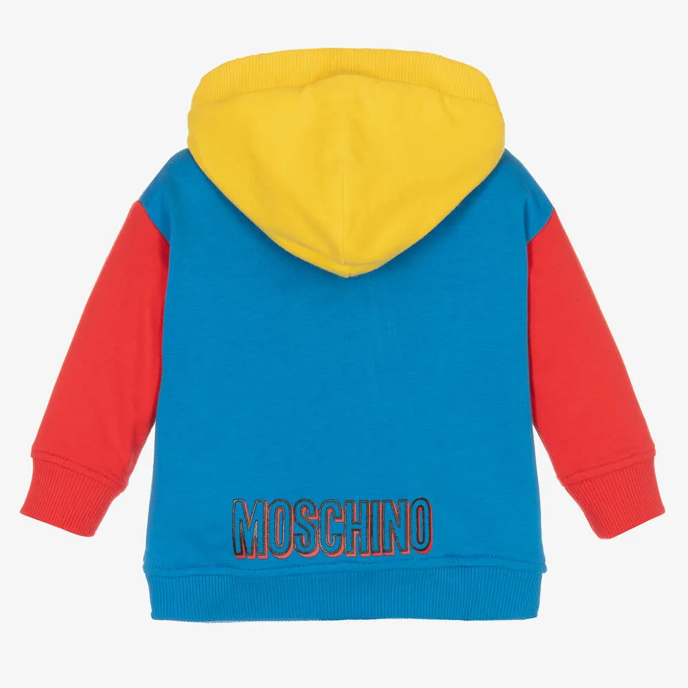 Blue Cotton Hooded Zip-Up Top