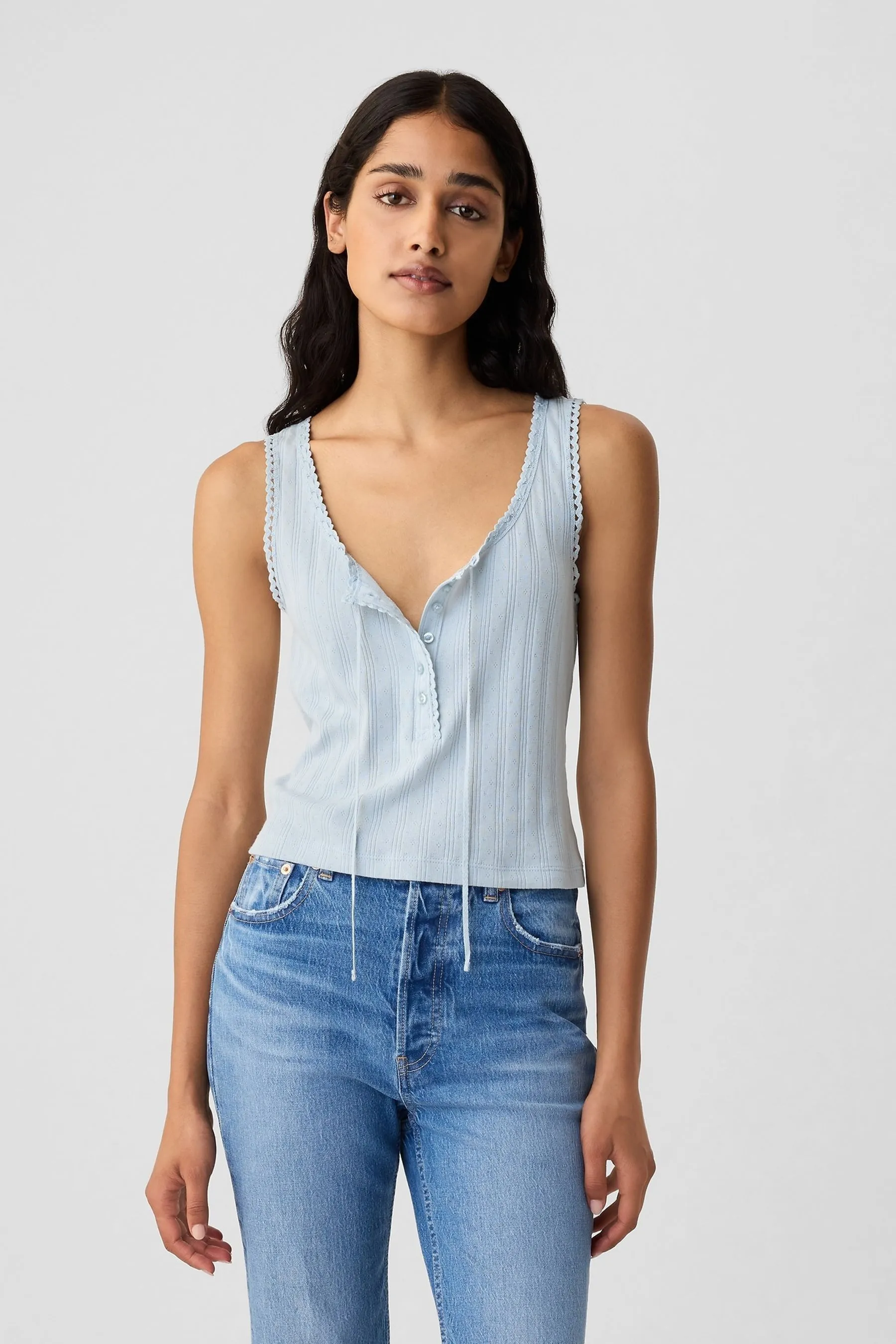 Blue DÔEN Pointelle Sleeveless Vest