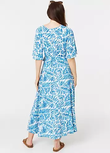 Blue Leaf Print Short Sleeve Wrap Dress by Izabel London | Look Again