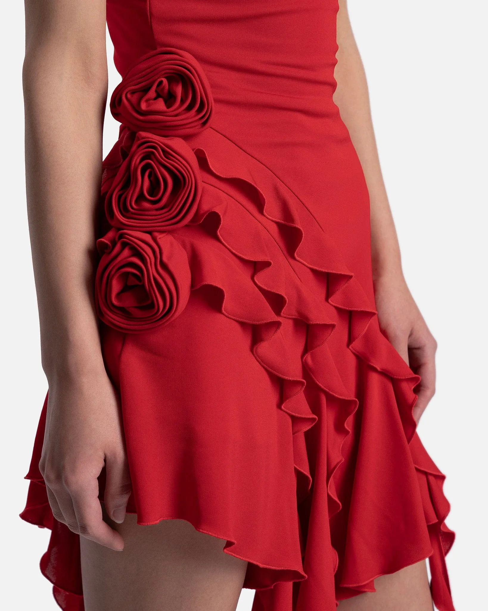 Blumarine Ruffled Asymmetric Dress in Lipstick Red
