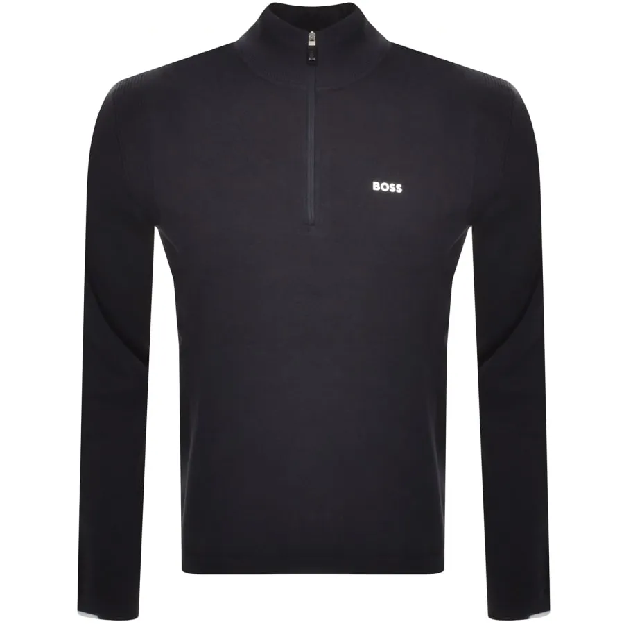BOSS Ever X Quarter Zip Knit Jumper Navy