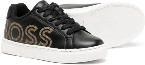 BOSS Kidswear logo-print leather sneakers Black