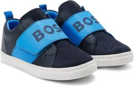 BOSS Kidswear logo-print leather sneakers Blue