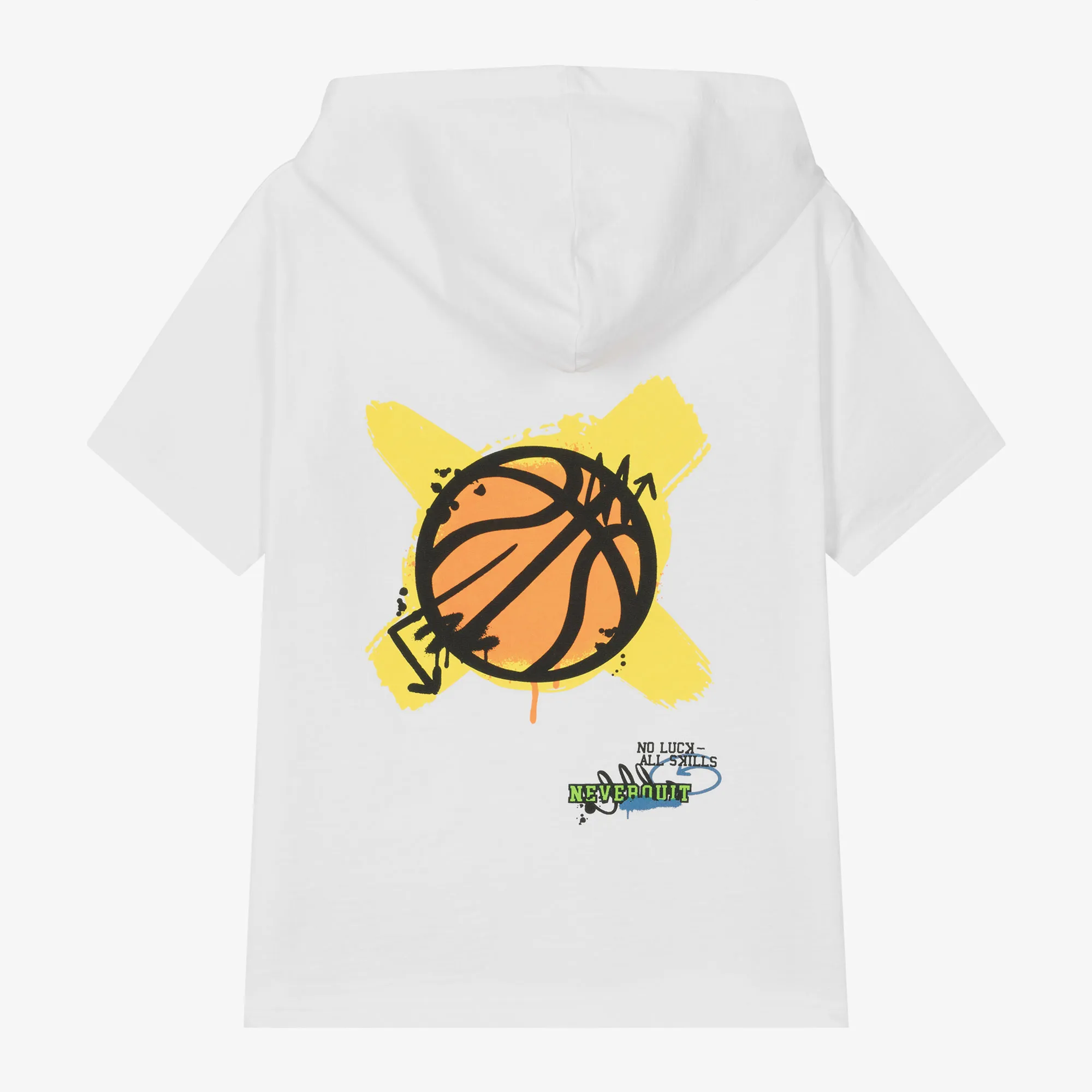 Boys White Cotton Hooded T-Shirt
