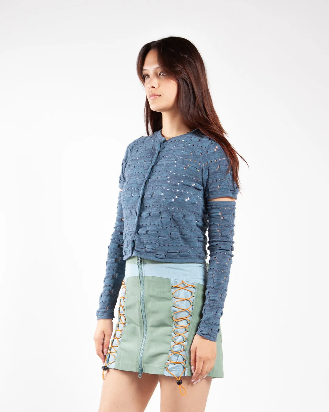 Brain Dead Bubble Knit Cardigan Blue