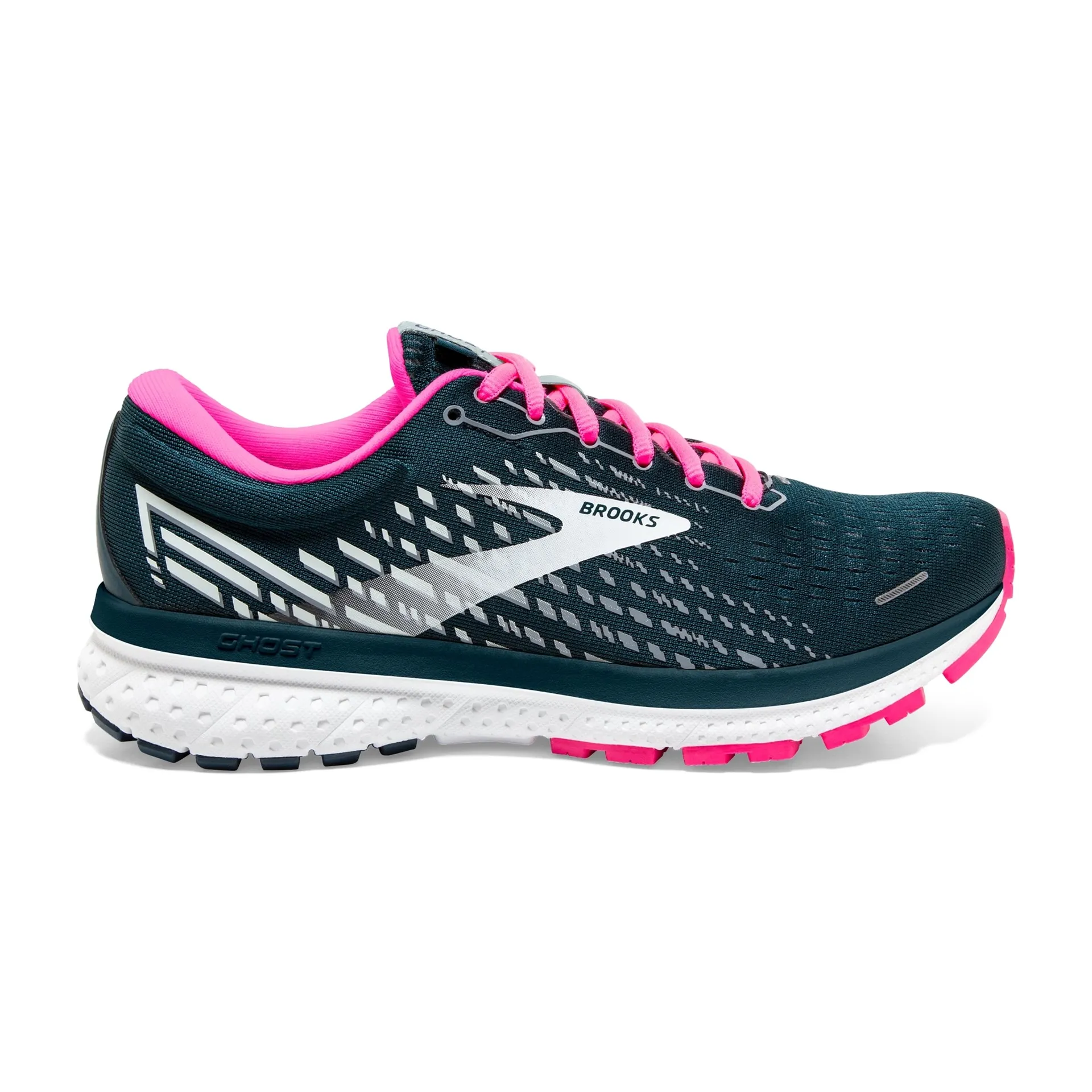 Brooks Womens Ghost 13 Running Shoe- Reflective Pond/Pink/Ice