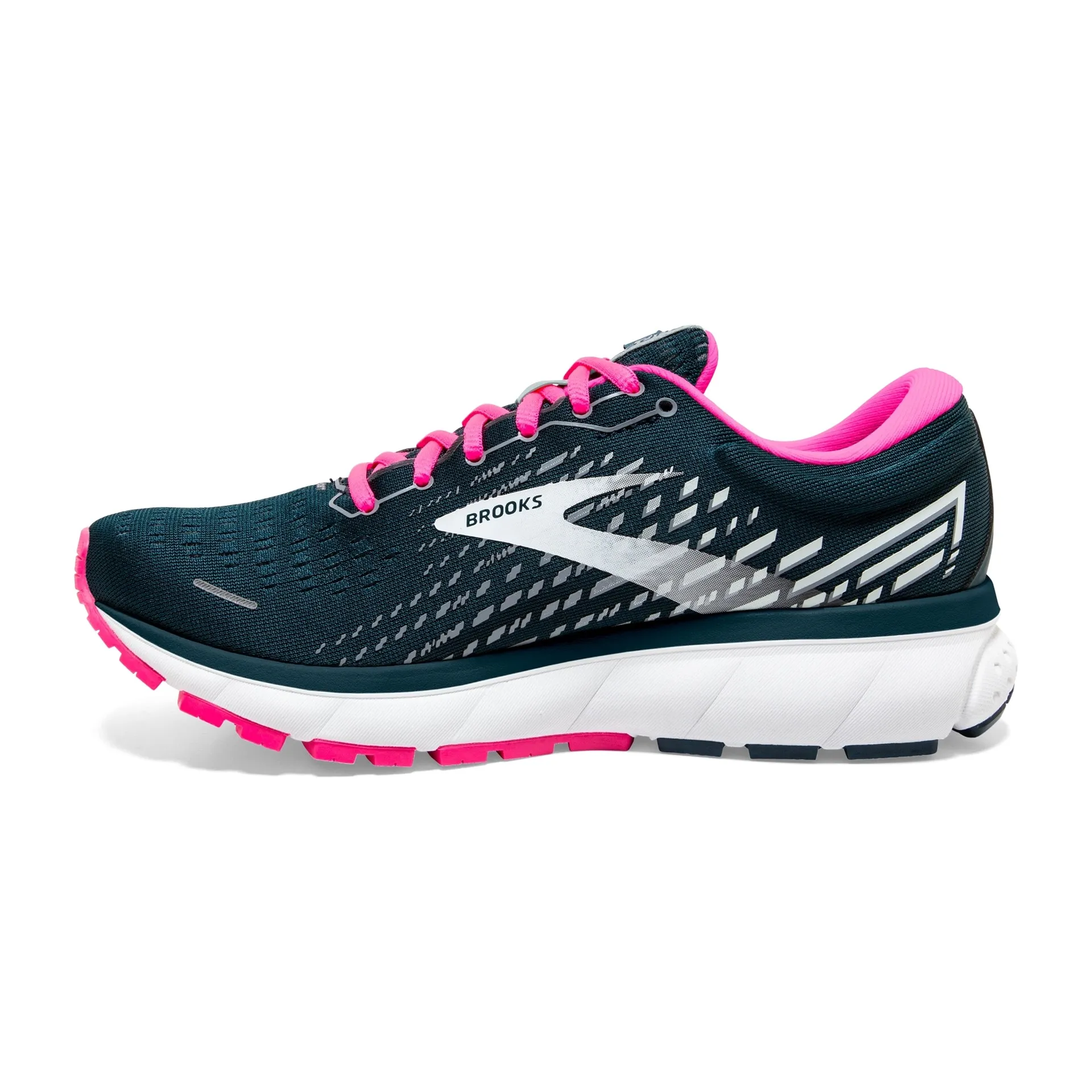 Brooks Womens Ghost 13 Running Shoe- Reflective Pond/Pink/Ice