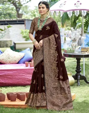 Brown Banarasi Silk Weaving Saree