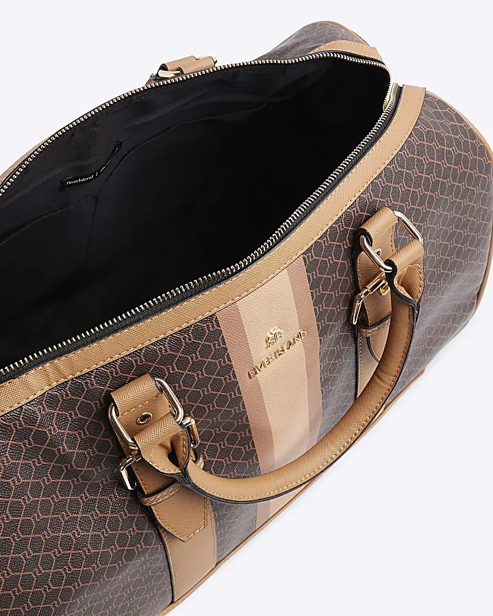 Brown monogram stripe travel bag