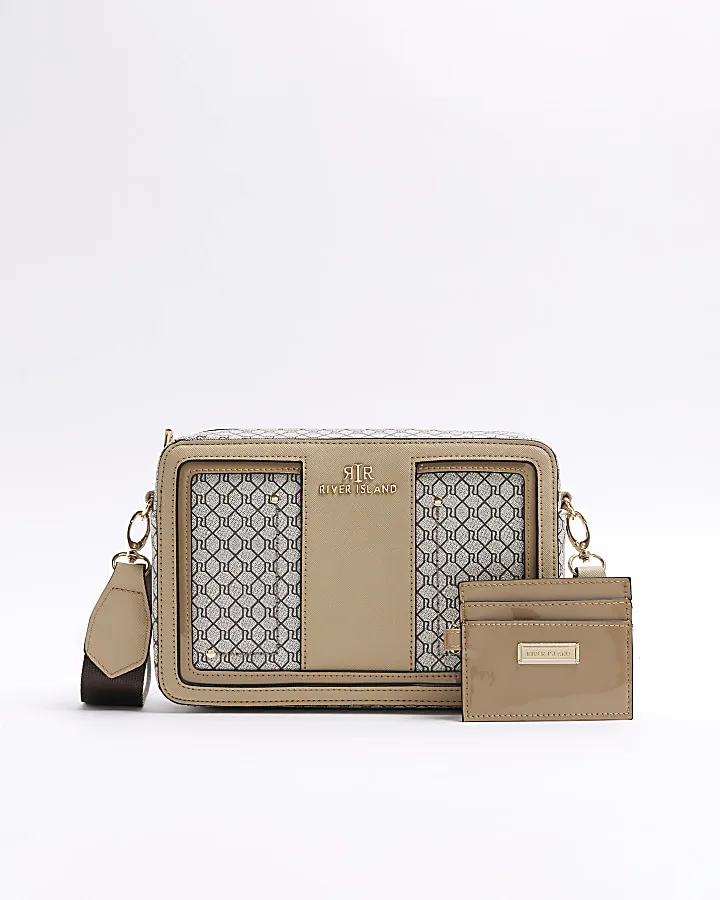 Brown RI monogram boxy cross body bag