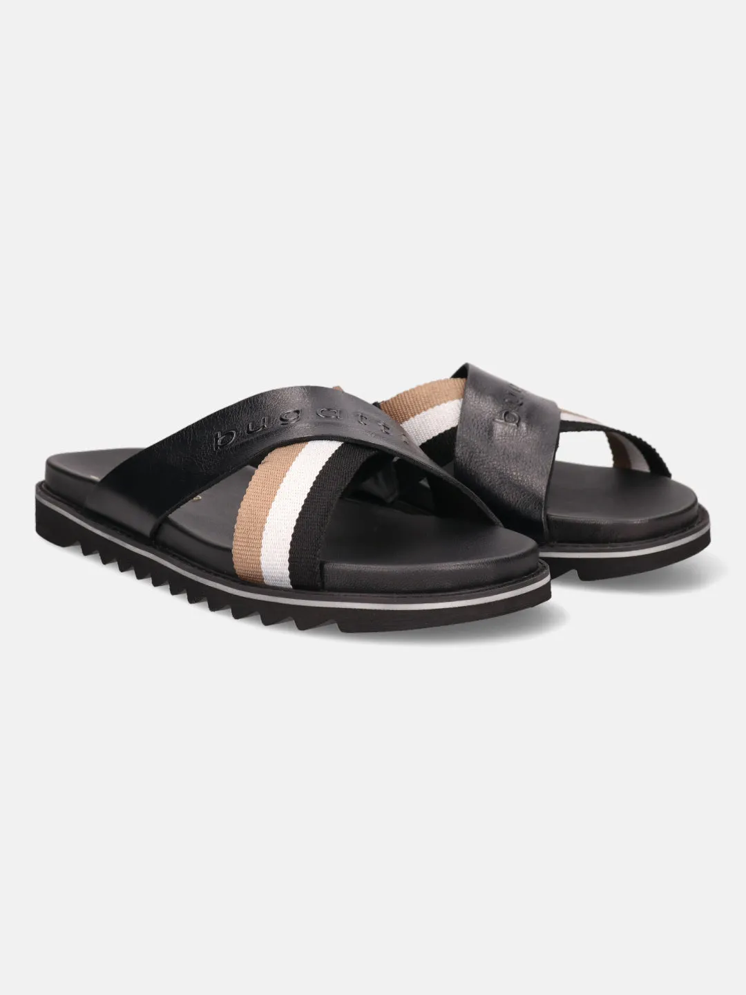 bugatti Black & Multicolour Premium Leather Cross Straps Sandals