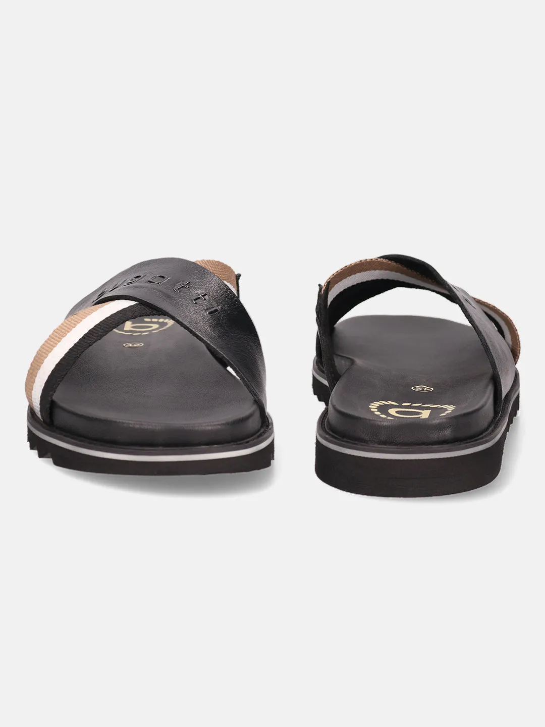 bugatti Black & Multicolour Premium Leather Cross Straps Sandals