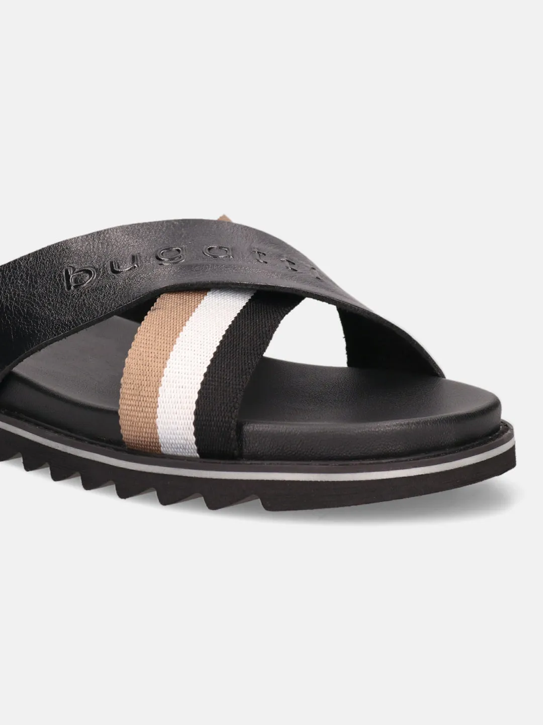 bugatti Black & Multicolour Premium Leather Cross Straps Sandals