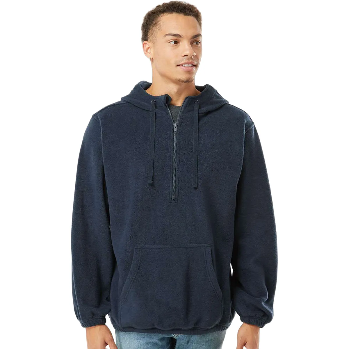 Burnside Men's Navy Polar Fleece Quarter-Zip Hooded Pullover