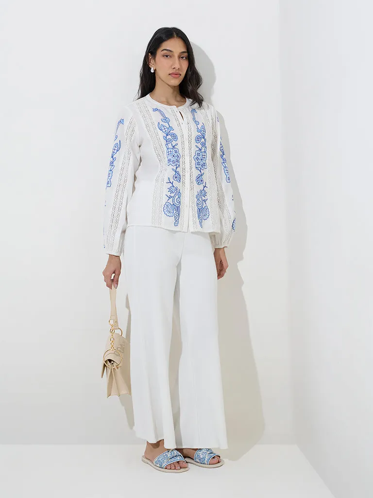 Buy LOV White Wide-Leg High-Rise Trousers from Westside