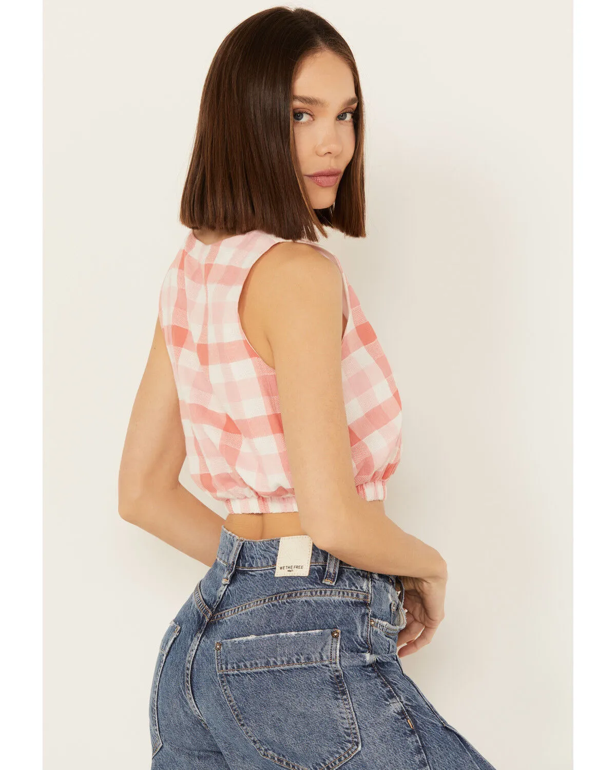 By Together Women's Gingham Print Cropped Sleeveless Top