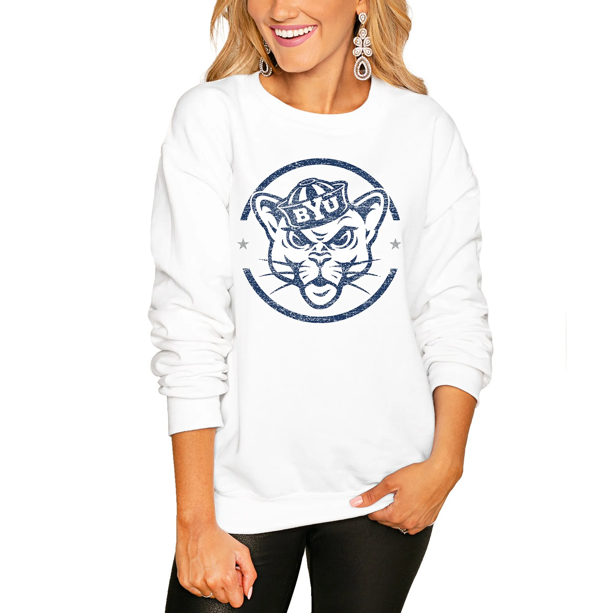 BYU Cougars Women's White End Zone Pullover Sweatshirt