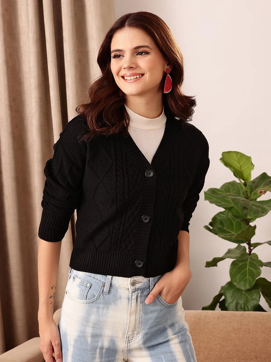 Cable Knit Acrylic Cardigan