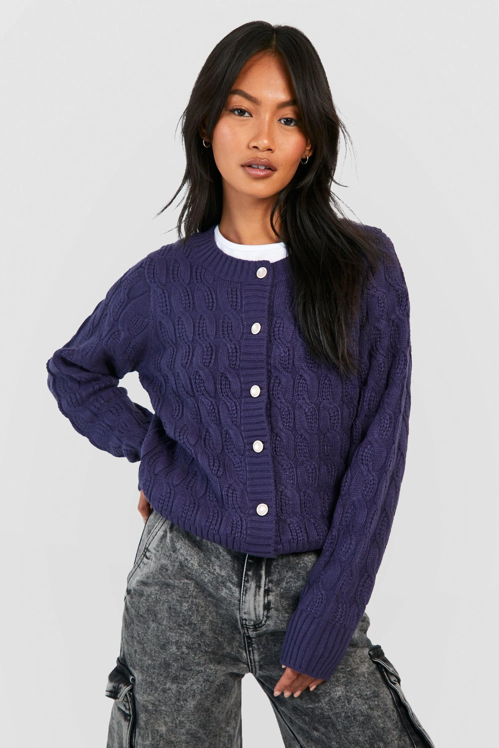 Cable Knit Button Through Crop Cardigan