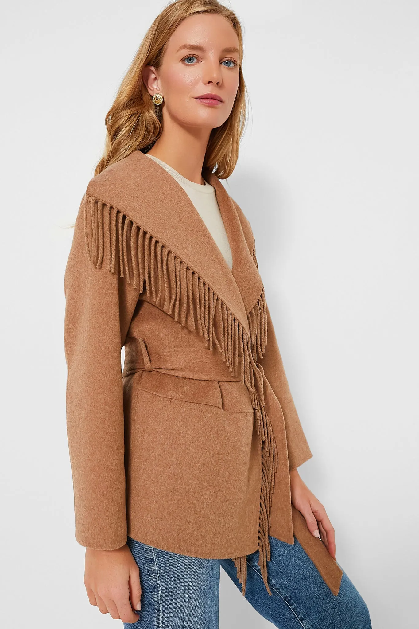 Camel Rowen Fringe Jacket