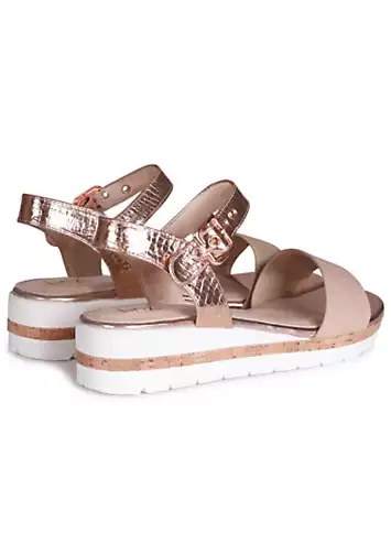 Camilla Nude & Rose Gold Wedged Sandals by Linzi | Look Again