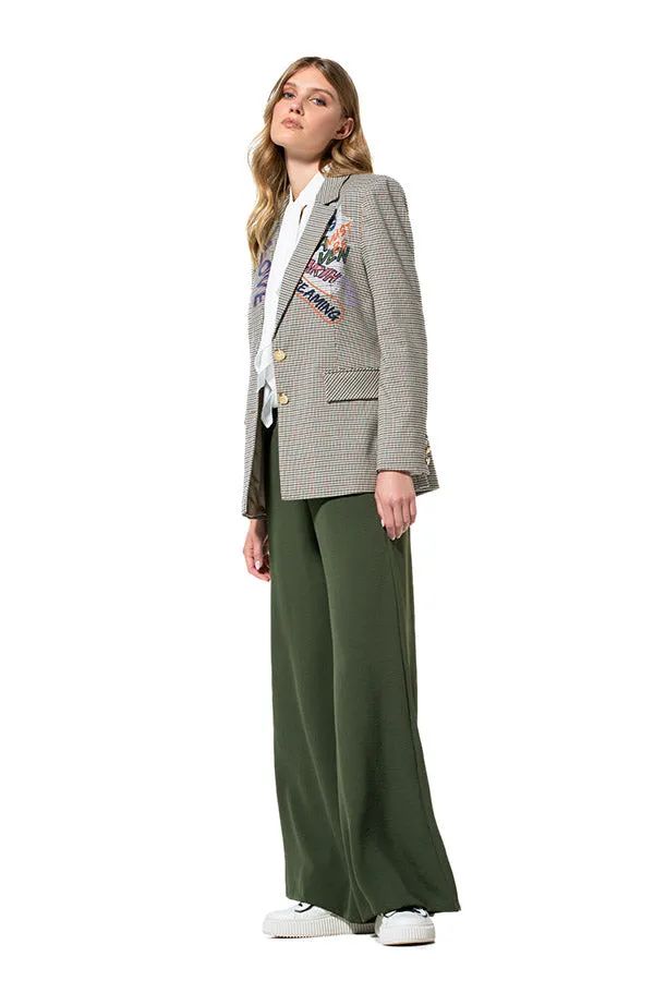 Caroline Biss FERN GREEN LOOSE-FITTING WIDE TROUSERS