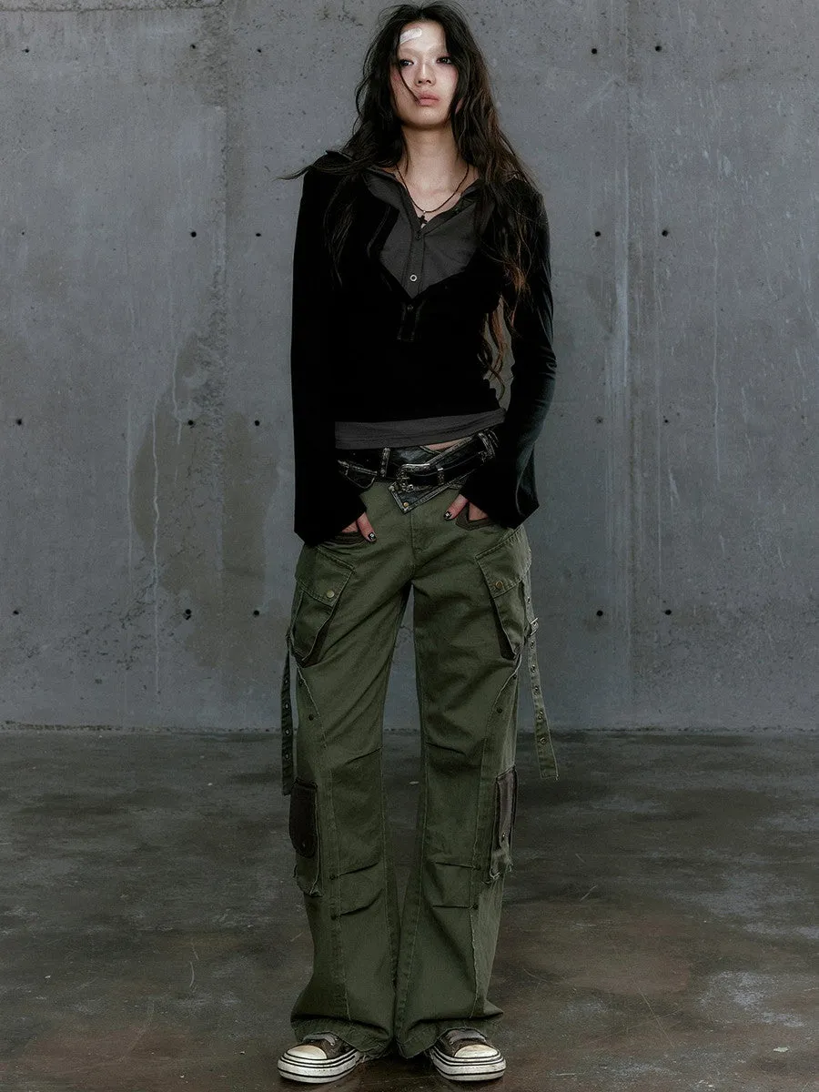 Casual Side-Pocket Straight Bi-Color Cargo-Pants