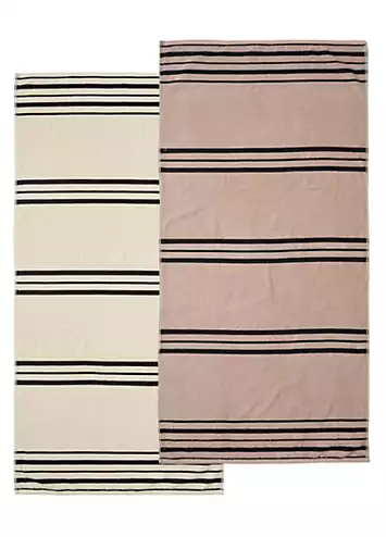 Catherine Lansfield Banded Stripe Pair of 100% Cotton Beach Towels | Kaleidoscope