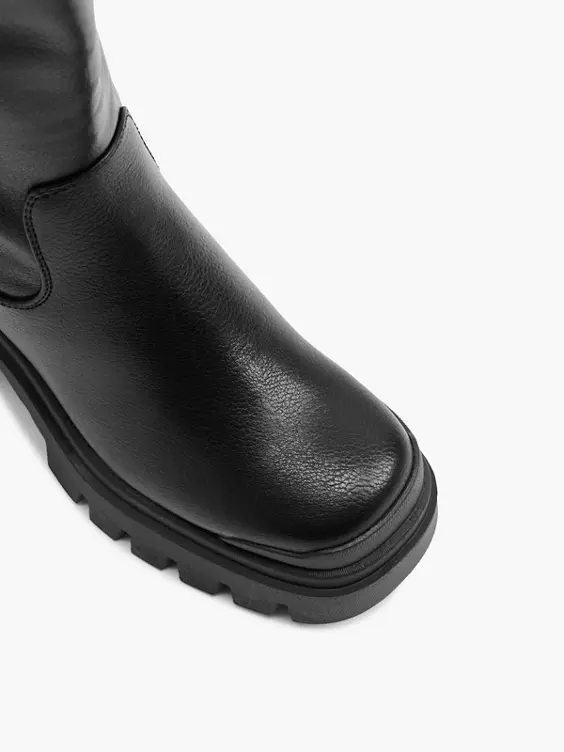 Catwalk  Black Long Leg Chunky Soled Boot