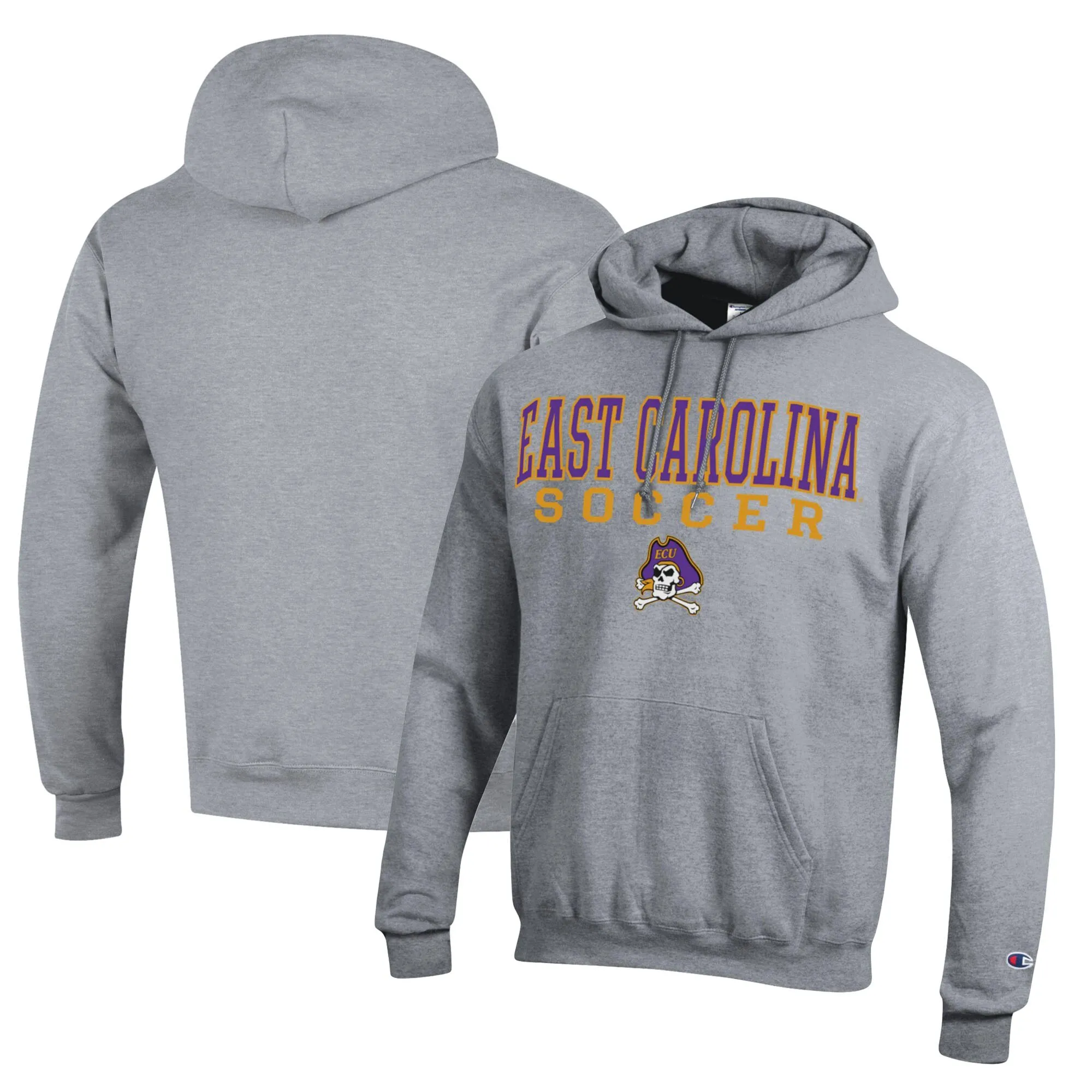 Champion ECU Pirates Heather Gray Soccer Stack Logo Powerblend Pullover Hoodie