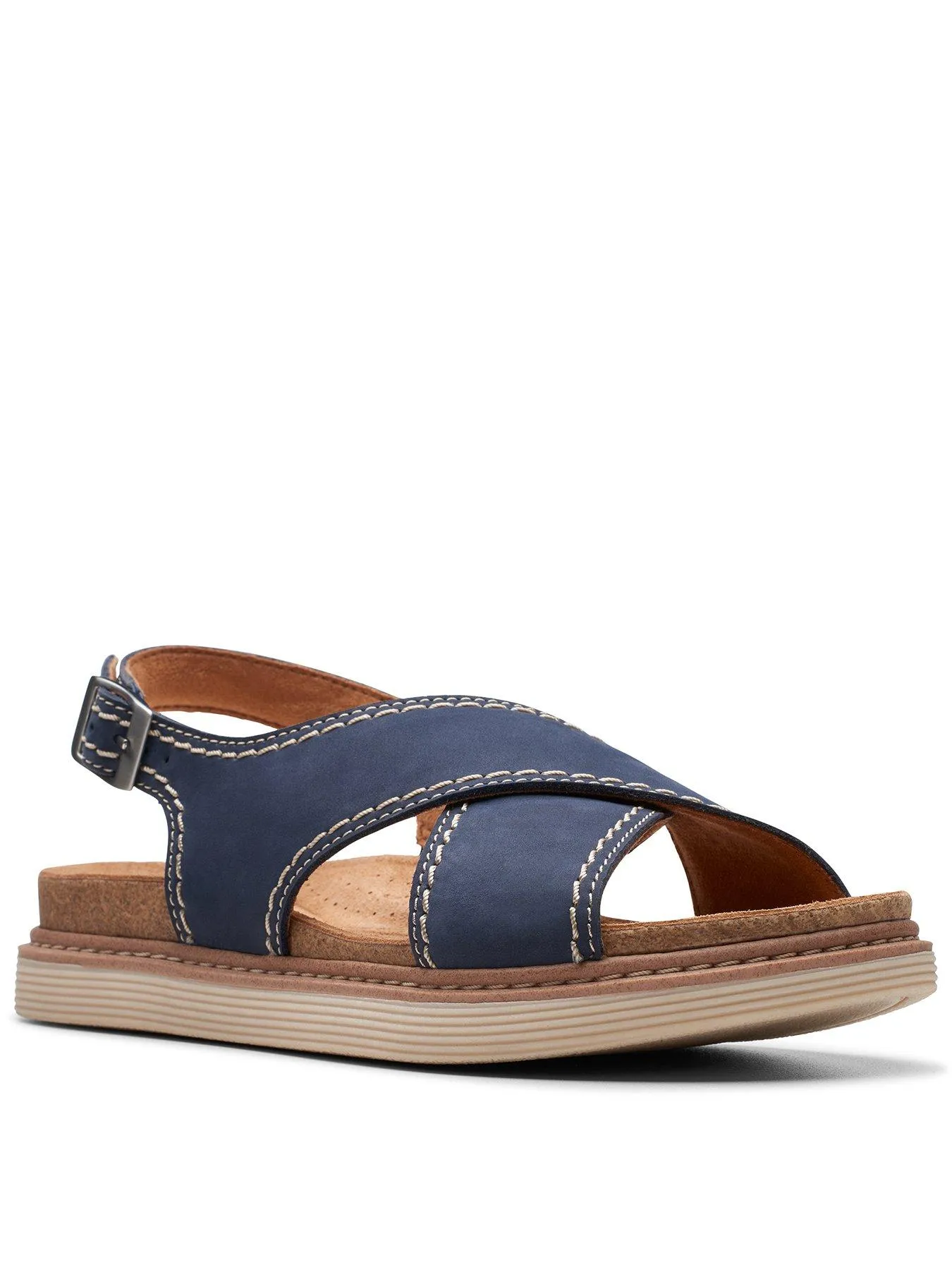 Clarks Arwell Sling Wide Fitting Nubuck Cross Front Sandals - Navy