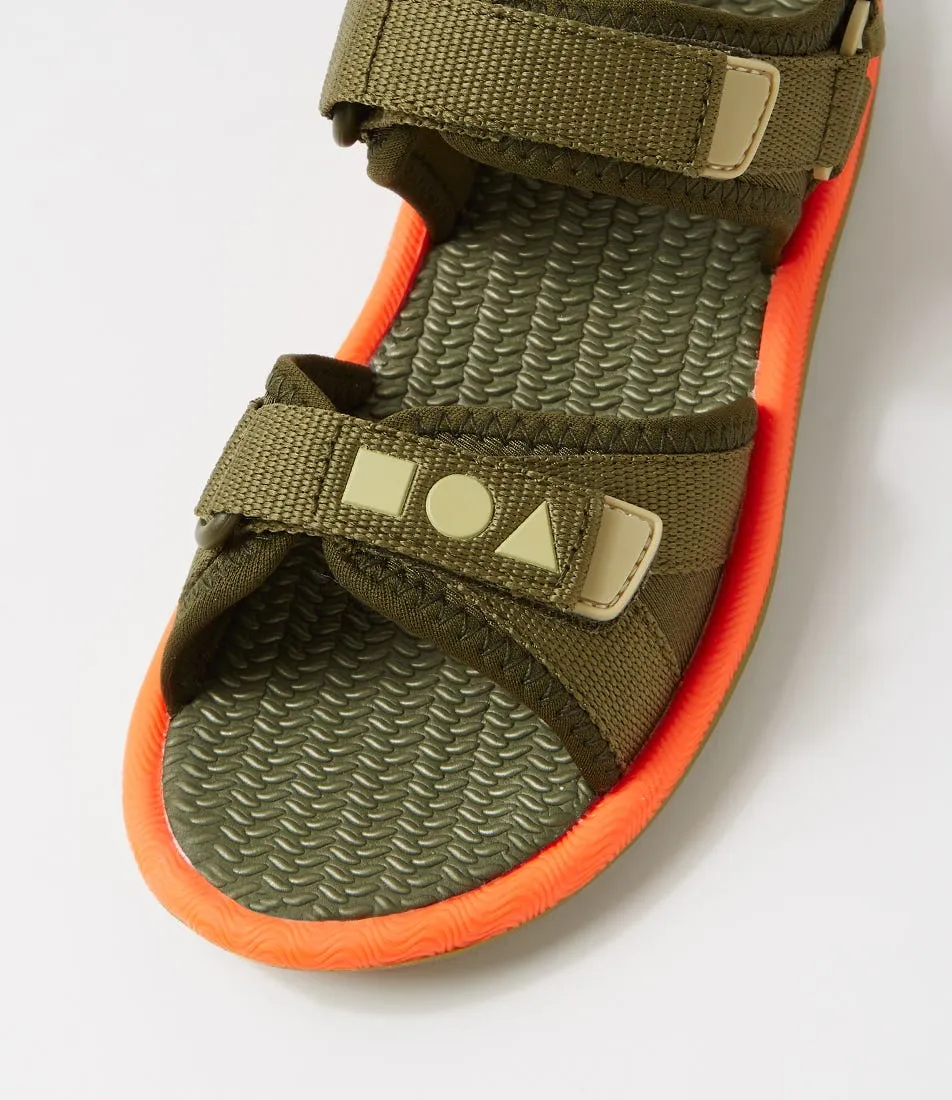 CLARKS Finn Tot Dark Olive Bright Orange Sandals