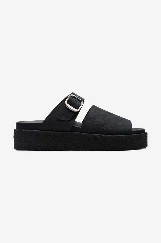 Clarks leather sliders Crepe Slide women's black color 26172567