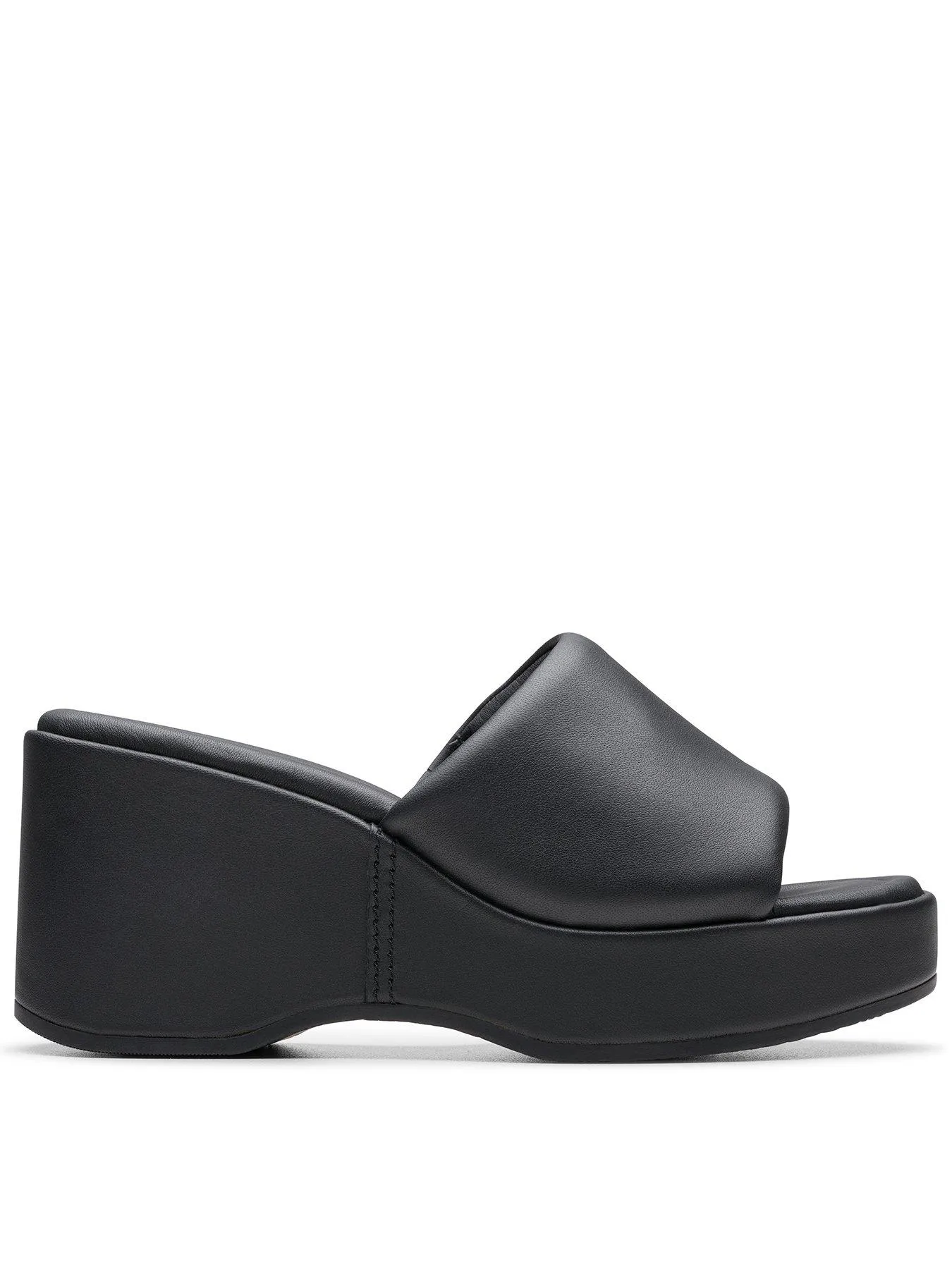 Clarks Manon Glide Leather Wedged Sandals - Black