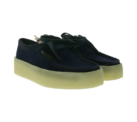 Clarks Wallabee Cup demi-chaussures pour femmes chaussures à lacets en cuir véritable à la mode bleu