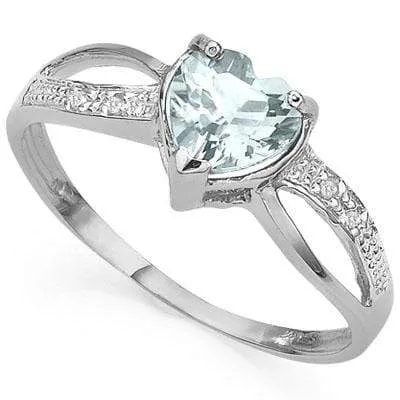 CLASSIC 0.56 CT AQUAMARINE & 2 PCS GENUINE DIAMOND 10K SOLID WHITE GOLD RING