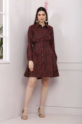 Classic Maroon Stripe Maternity & Nursing Wrap Shirt Dress
