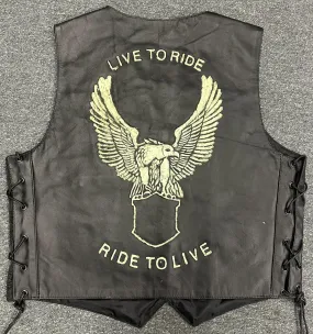 Classic Mens Black Eagle Embossed Leather Biker Vest M