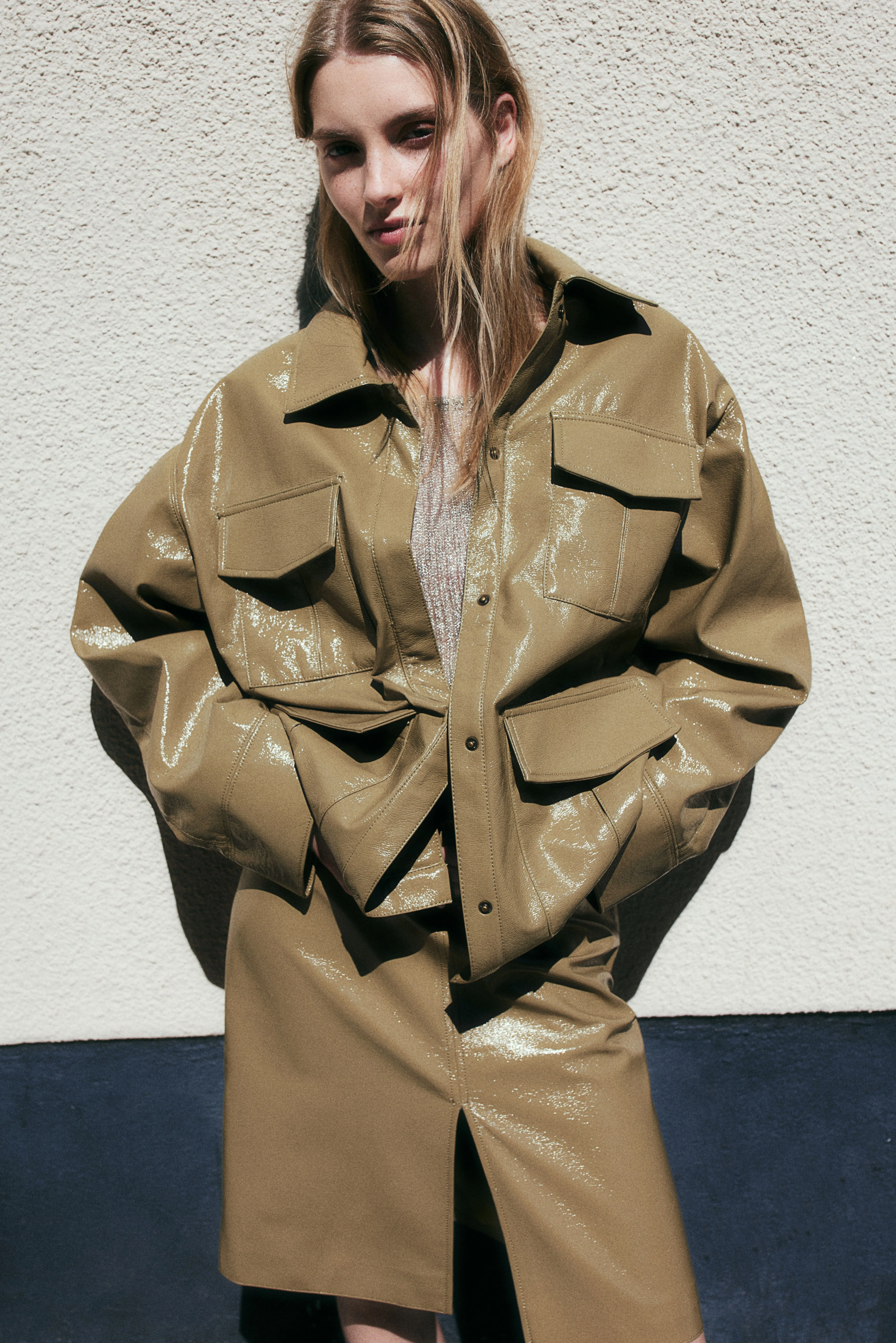 Coated utility jacket - Long sleeve - Regular length - Dark beige - Ladies | H&M GB