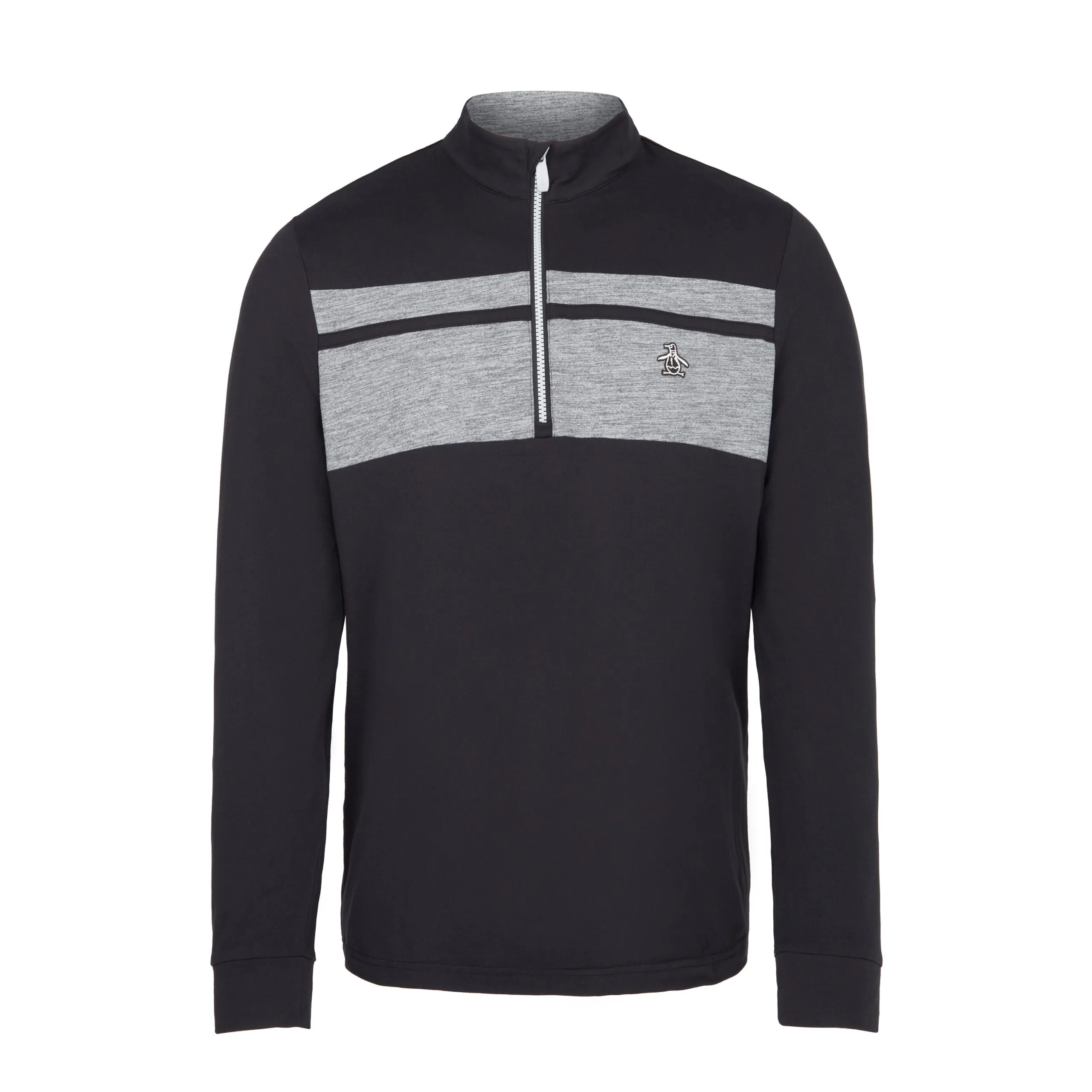Colour Block Quarter Zip Long Sleeve Golf Jumper In Caviar