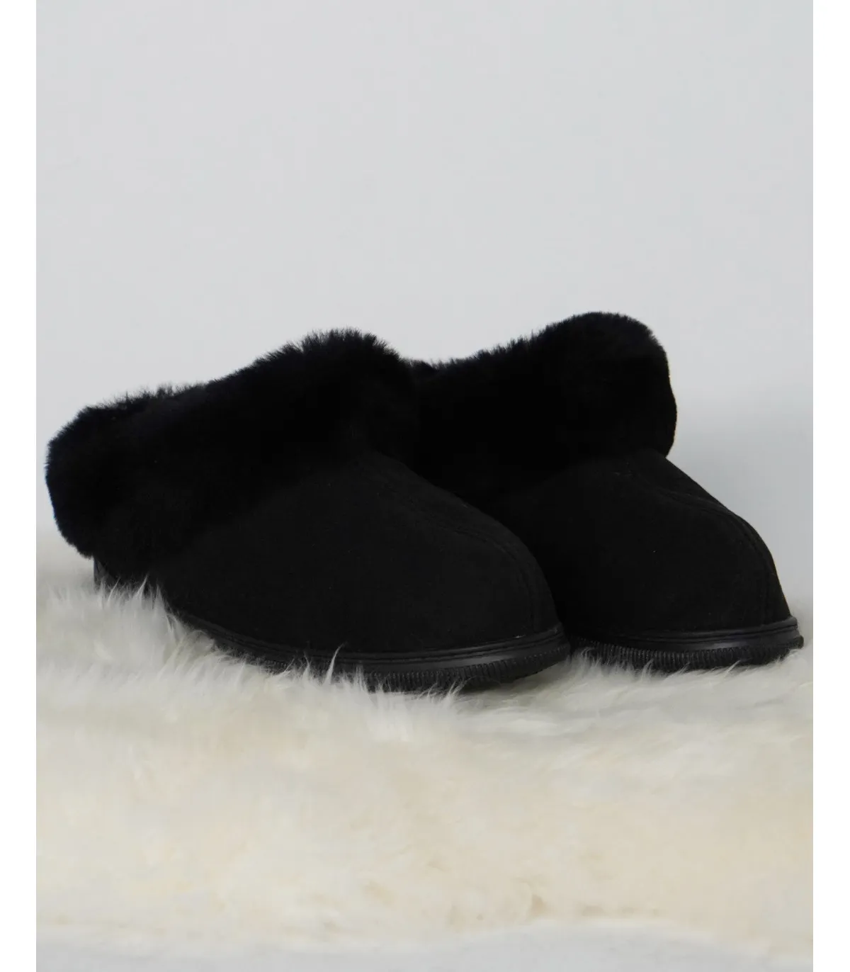 Comfy Rubber Sole Slipper in Black Suede: FurHatWorld.com