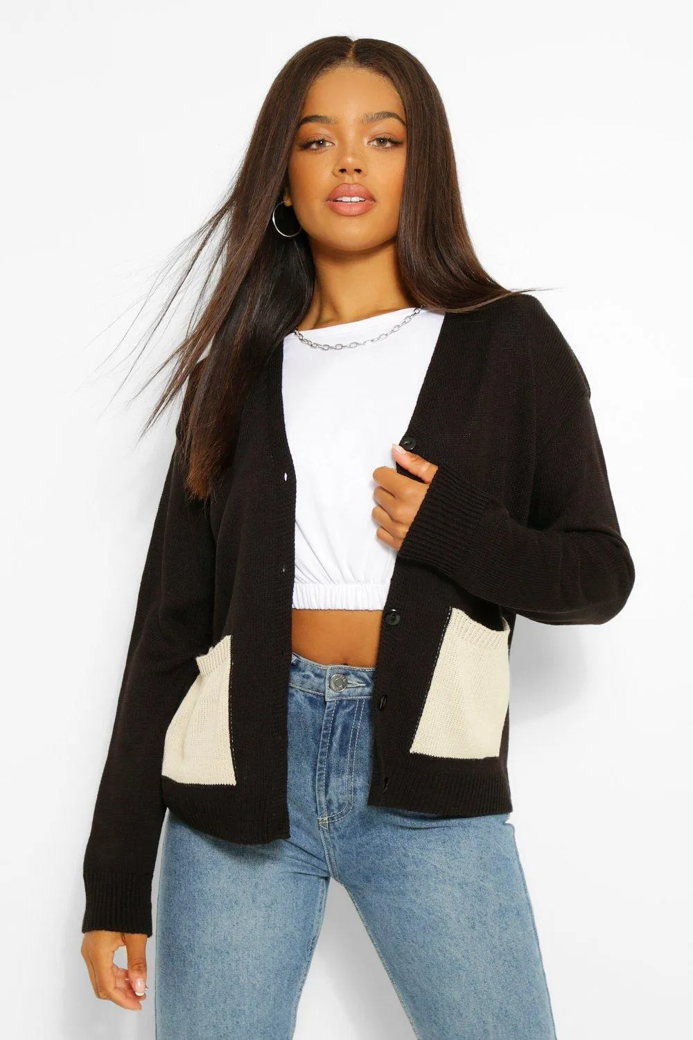 Contrast Pocket Detail Cardigan