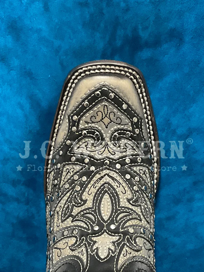 Corral C4046 Ladies Laser Embroidered And Studs Western Boot Black And Grey