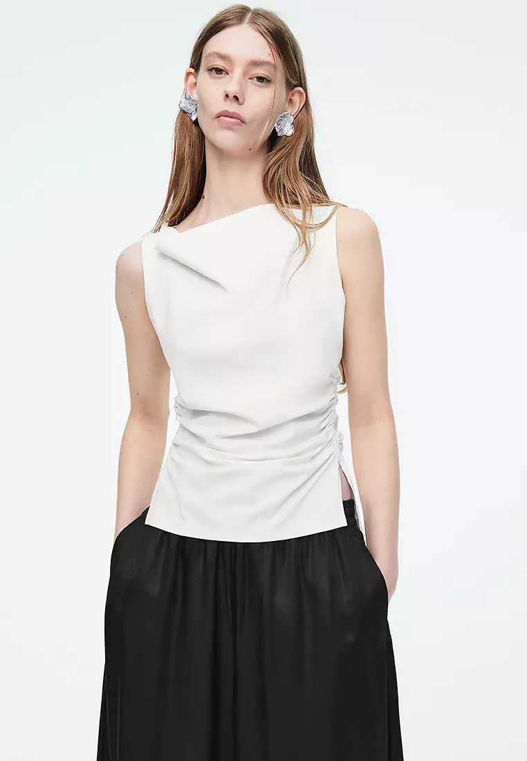 COS Cowl-Neck Gathered Sleeveless Top