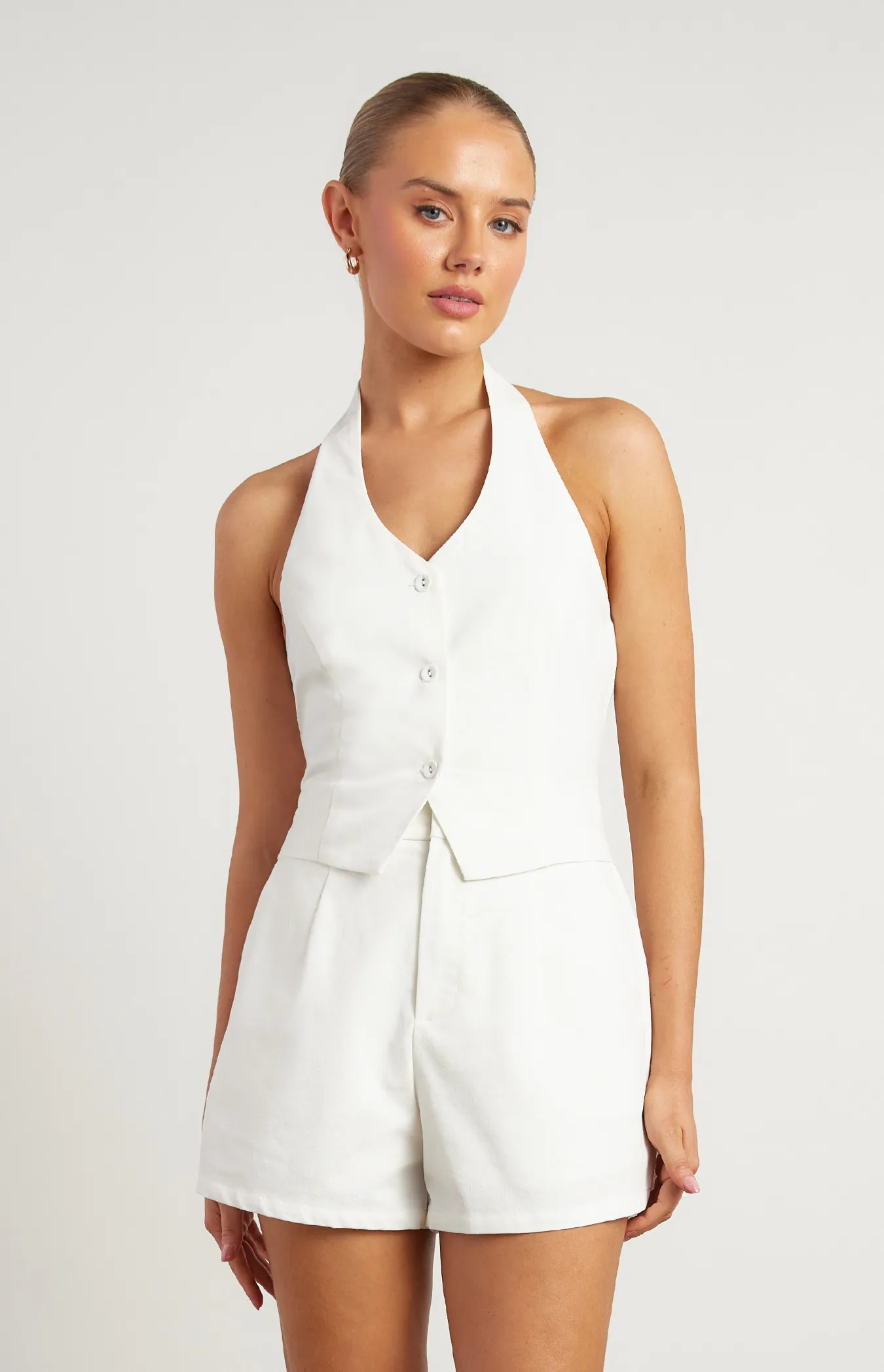 Cotton Linen Halter Neck Vest Top (WTO601B)