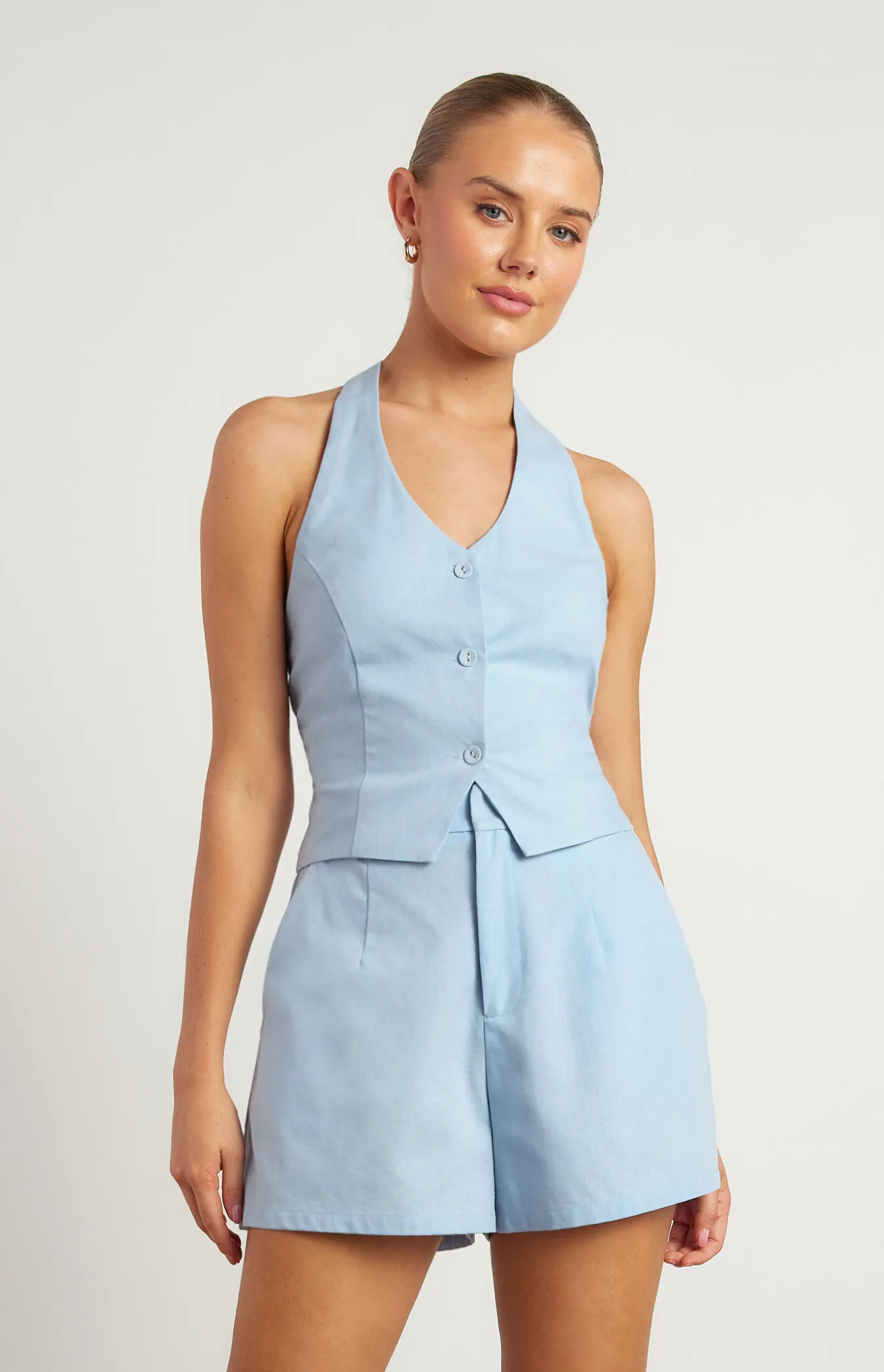 Cotton Linen Halter Neck Vest Top (WTO601B)