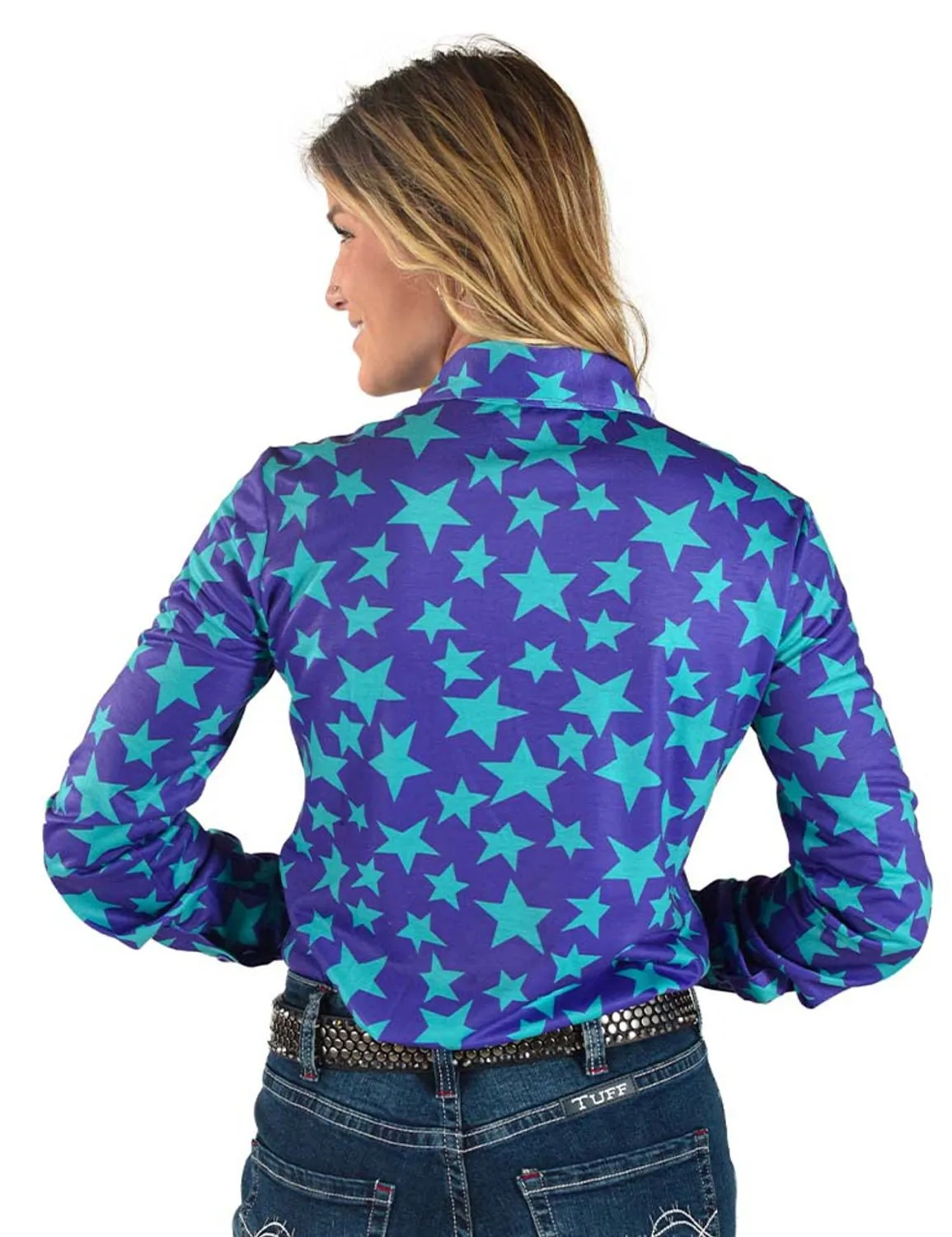 Cowgirl Tuff Womens Stars Pullover Purple/Turquoise Polyester L/S Shirt