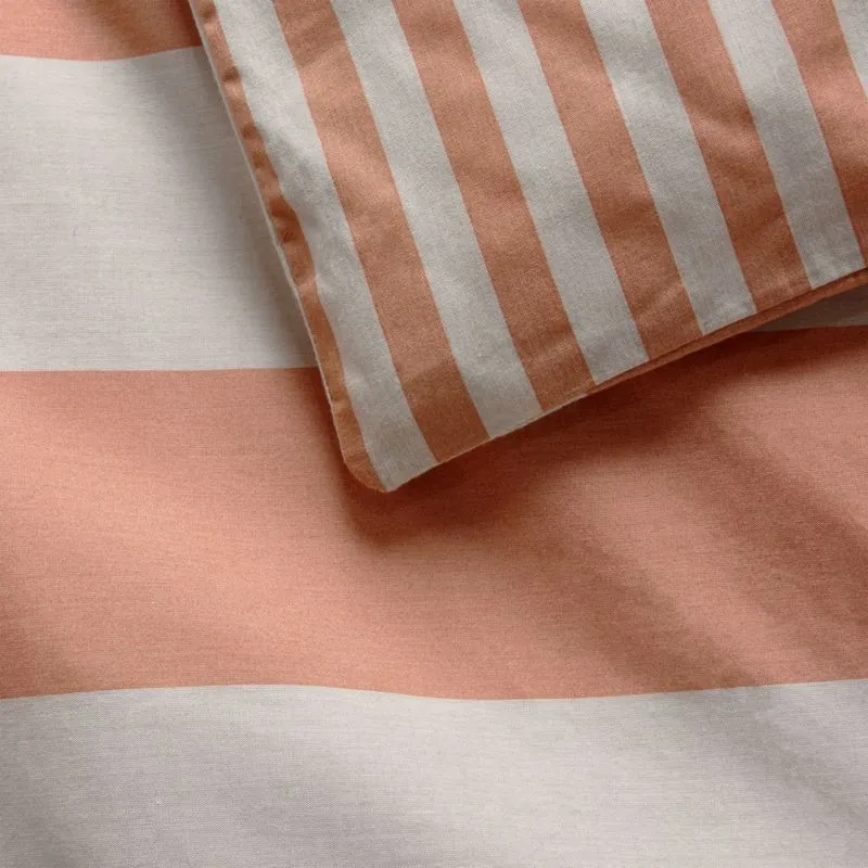 Crate&Barrel Riviera Terracotta Pink Reversible Stripe Organic Cotton Reversible Toddler Duvet Cover