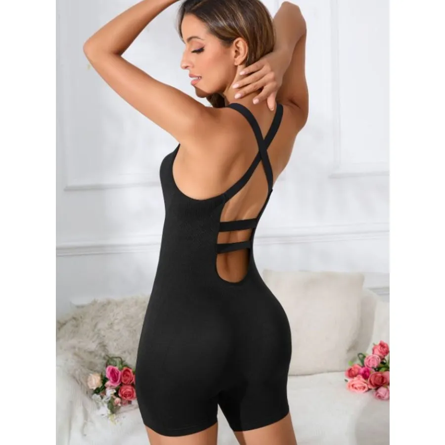 Crisscross Scoop Neck Wide Strap Romper